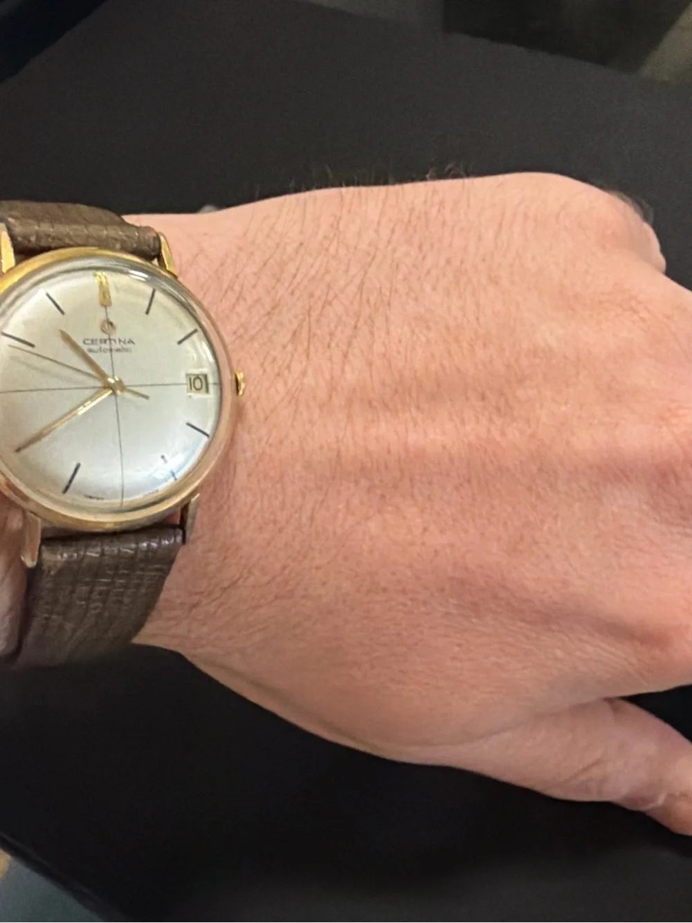 Vintage Certina Automatic Watch With Crosshair Dial And Date Window